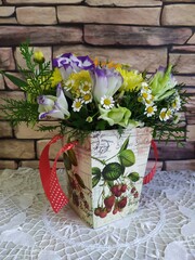 Beautiful bright bouquet of chrysanthemum chamomile gerbera flowers