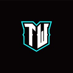 T W initial letter design with modern shield style