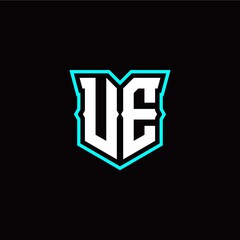 U E initial letter design with modern shield style