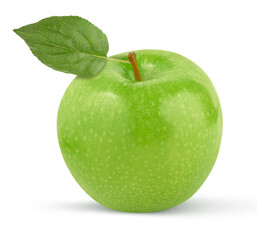 Green apple with leaf Isolated on a white
