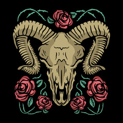 Lamb Skull and Roses Illustration