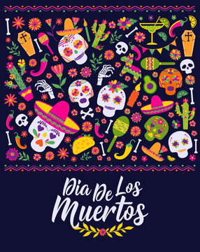 Dias de los Muertos typography banner vector. In English Translate - Feast of death. Mexico design for fiesta cards or party invitation, poster.