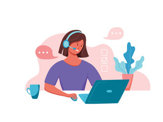 Call center operator vector illustration. Customer online support manager woman