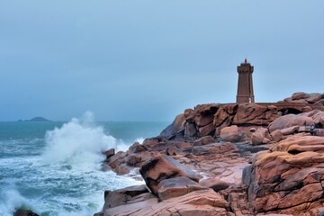 The Mean-ruz lighthouse of Ploumanach in Brittany France