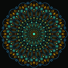 Dot mandala for acrylic painting. Spot painting point to point. Abstract design of mandala in dot paint style. Aboriginal australian ethnic round ornament.
