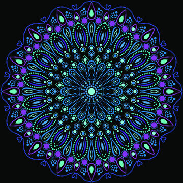 Dot mandala for acrylic painting. Spot painting point to point. Abstract design of mandala in dot paint style. Aboriginal australian ethnic round ornament.