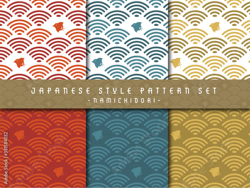 シームレスな和風パターン 波千鳥 Wall Mural Wallpaper Murals Harukichi