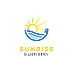 sunrise sunset sea with tooth brush dentistry logo