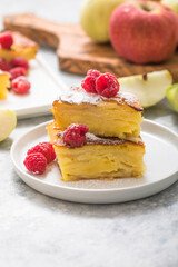 Piece of fresh baked homemade layered apple pie.