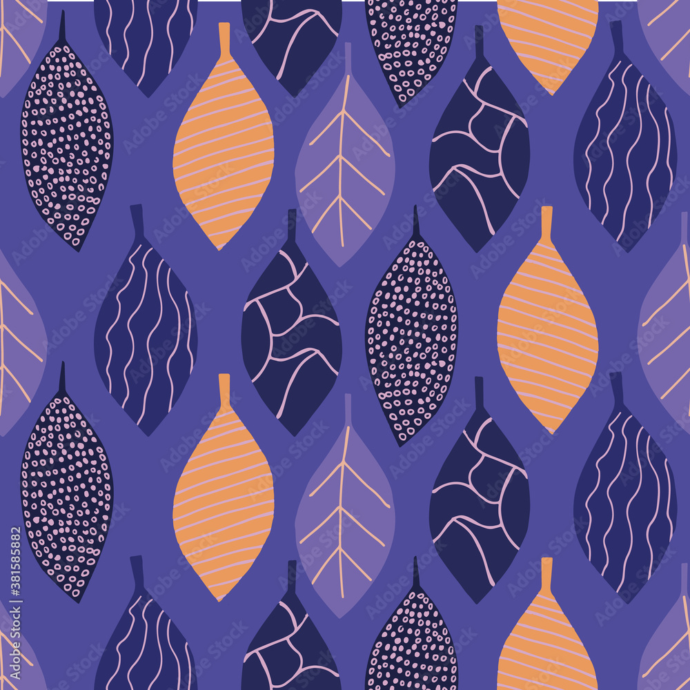 Poster colorful leafs with prints repeat pattern print background design
