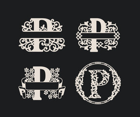 Alphabet Split Monograms,  Split Letter Monogram,  Alphabet Frame Font. Laser cut template. Initial monogram letters