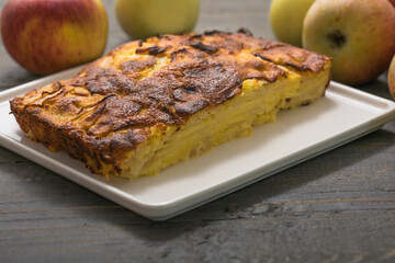 Piece of fresh baked homemade layered apple pie.