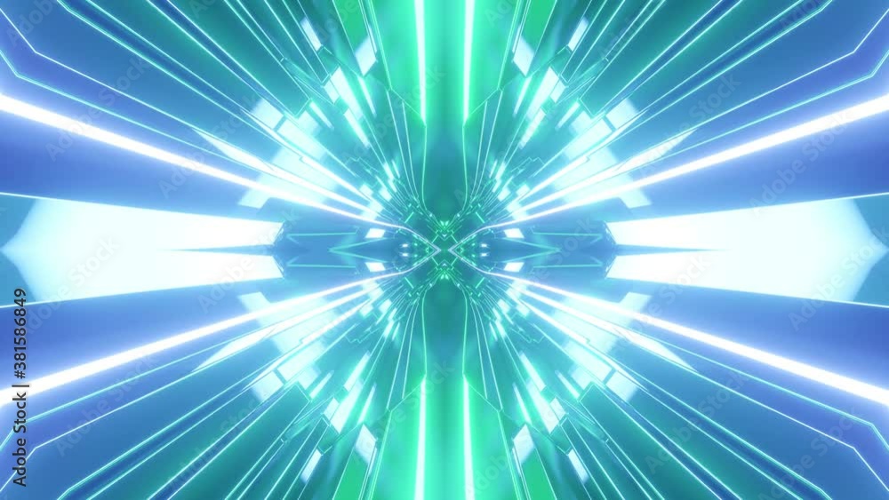 Aufkleber sci-fi tunnel transformer with neon lights. 4k looped abstract high-tech tunnel. camera flies throug