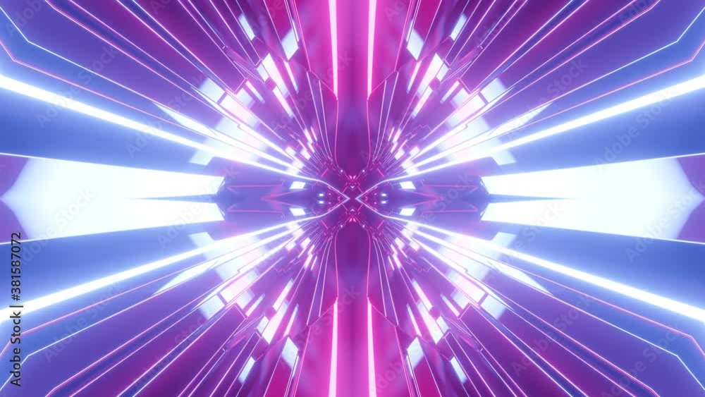 Aufkleber sci-fi tunnel transformer with neon lights. 4k looped abstract high-tech tunnel. camera flies throug