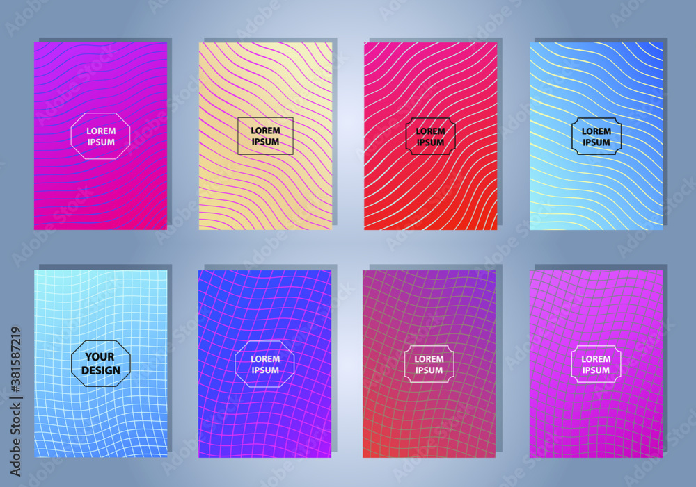 Poster set of modern abstract backgrounds with gradient linear waves. simply geometric template for design
