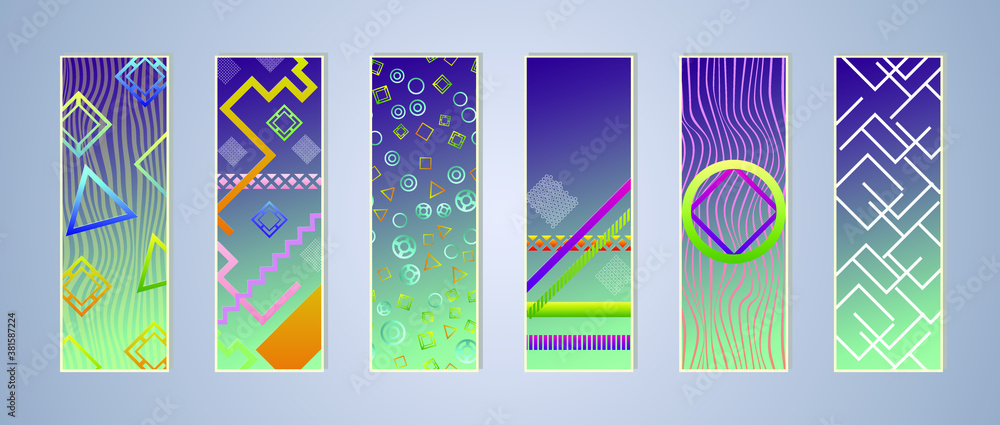 Poster set of modern abstract backgrounds with gradient linear waves. simply geometric template for design