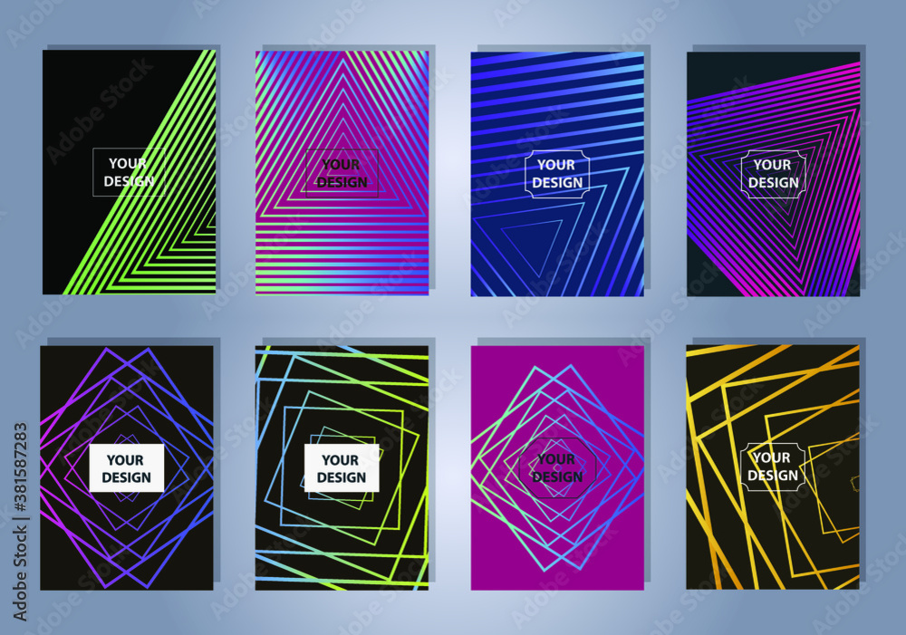 Poster set of modern abstract backgrounds with gradient linear waves. simply geometric template for design