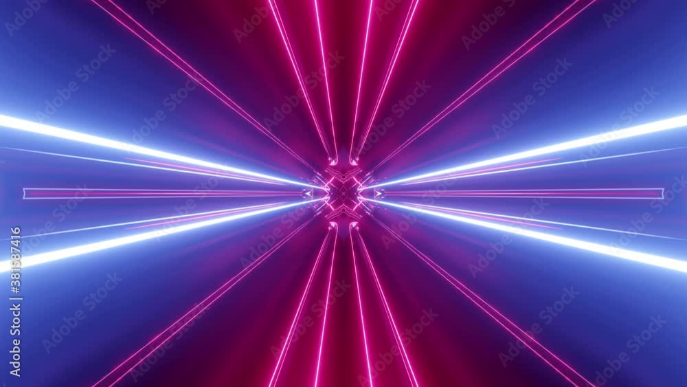 Aufkleber sci-fi tunnel transformer with neon lights. 4k looped abstract high-tech tunnel. camera flies throug