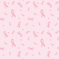 Cute ribbon seamless pattern on pink background for breast cancer awareness campaign month in october