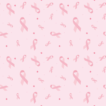 Cute ribbon seamless pattern on pink background for breast cancer awareness campaign month in october
