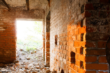 ruins of an old brick building. Historical and cultural heritage of Belarus. City Khoiniki Gomel region Borisovschanskaya manor