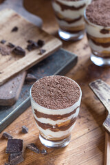 Chocolate tiramisu desserts in glasses