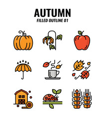 Filled outline icon set of autumn season concept. icons set1