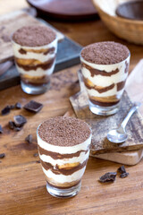 Chocolate tiramisu desserts in glasses
