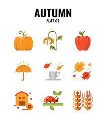 Flat icon set of autumn season concept. icons set1