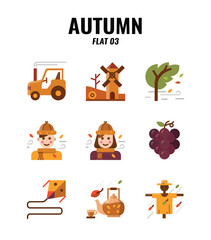 Flat icon set of autumn season concept. icons set3