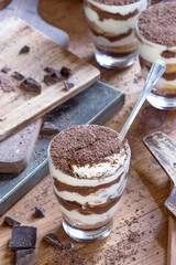 Chocolate tiramisu desserts in glasses