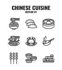 Outline icon set of Chinese traditional food and cuisine. icons set1