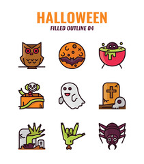 Fototapeta premium Filled outline icon set of halloween. icons set4