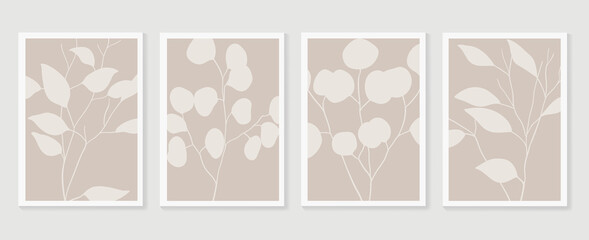 Botanical wall art vector set. boho Foliage line art drawing with  abstract shape.  Abstract Eucalyptus and Art design for print, cover, wallpaper, Minimal and  natural wall art.