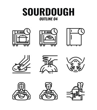 Outline Icon Set Of Homemade Sourdough Bread Baking Kit And Process. Icons Set4