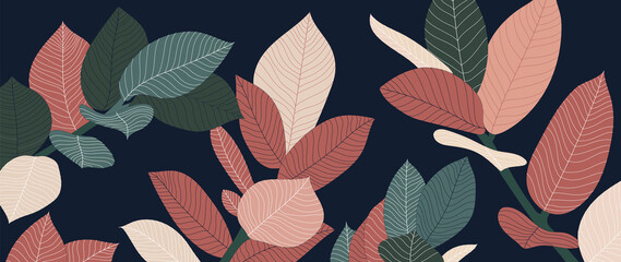 Luxury gold nature background vector. Floral pattern, Golden Tropical lant with line art style  design for wall arts, greeting card, wallpaper and print. Vector illustration. © TWINS DESIGN STUDIO