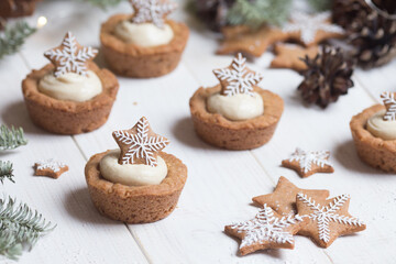 Fototapeta na wymiar Christmas wonderland gingerbread cupcakes and cookies
