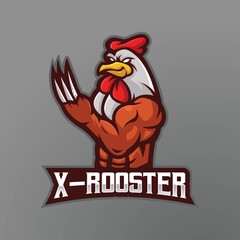 Rooster mascot logo design vector with modern illustration concept style for badge, emblem and t shirt printing. Metal nailed cock for e-sport team © Artchilles