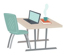 Fototapeta premium Simple office interior, table and laptop vector