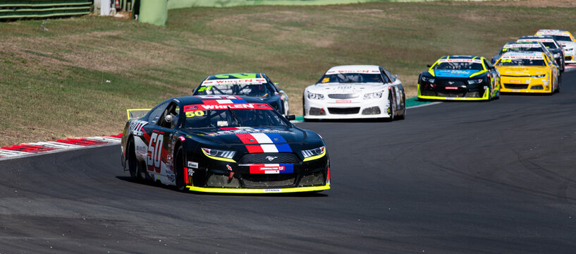 Euro Nascar Racing Ford Mustang Car In Action At Turn During Race