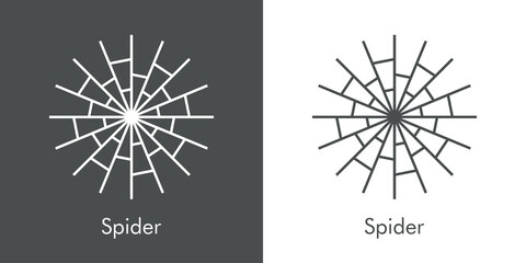 Logotipo lineal abstracto tela de araña en fondo gris y fondo blanco