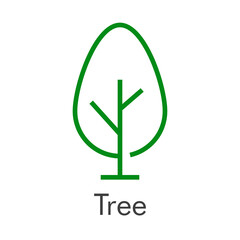 Icono lineal árbol abstracto con ramas en forma de óvalo en color verde