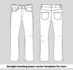 Straight bootleg jeans vector template for men