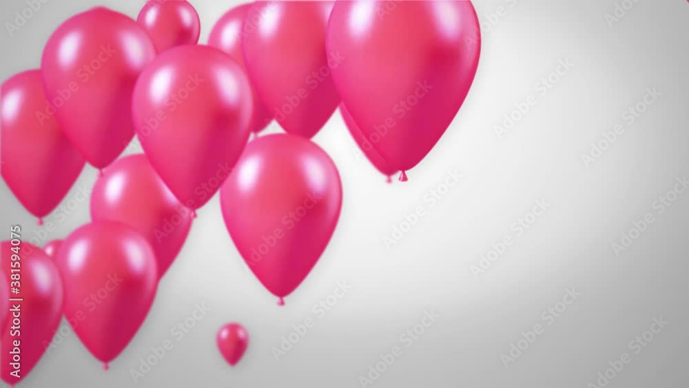 Poster ballons flying up white background seamlessly loopable animation with alpha channel. valentine's day
