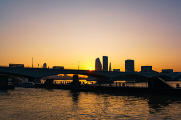 Sunrise view of the river Thames in London city 