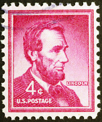 Abraham Lincoln on old american postage stamp