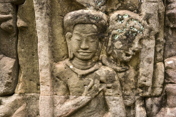 Detail of bas relief on the Bayon , Angkor Thom, Siem Reap