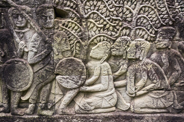 Fototapeta na wymiar Detail of bas relief on the Bayon , Angkor Thom, Siem Reap