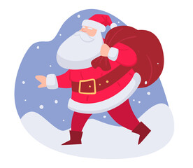 Santa Claus carrying presents in bag for kids