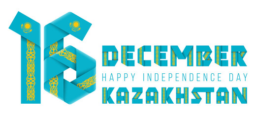 December 16, Kazakhstan Independence Day congratulatory design with Kazakh flag elements.